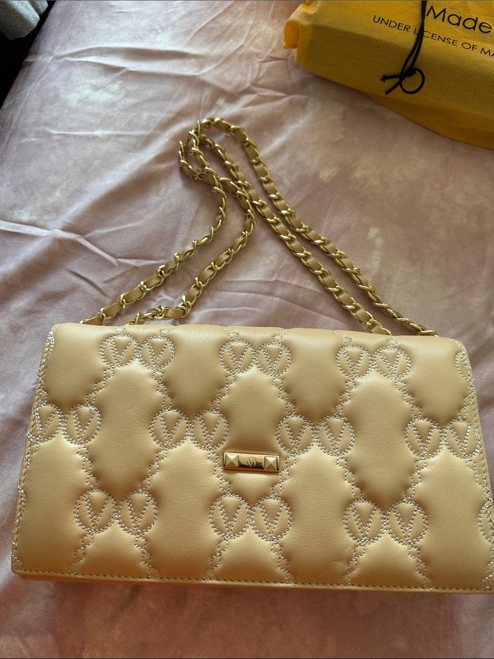Gold Quilted Chain-Handle Women’s Shoulder Bag